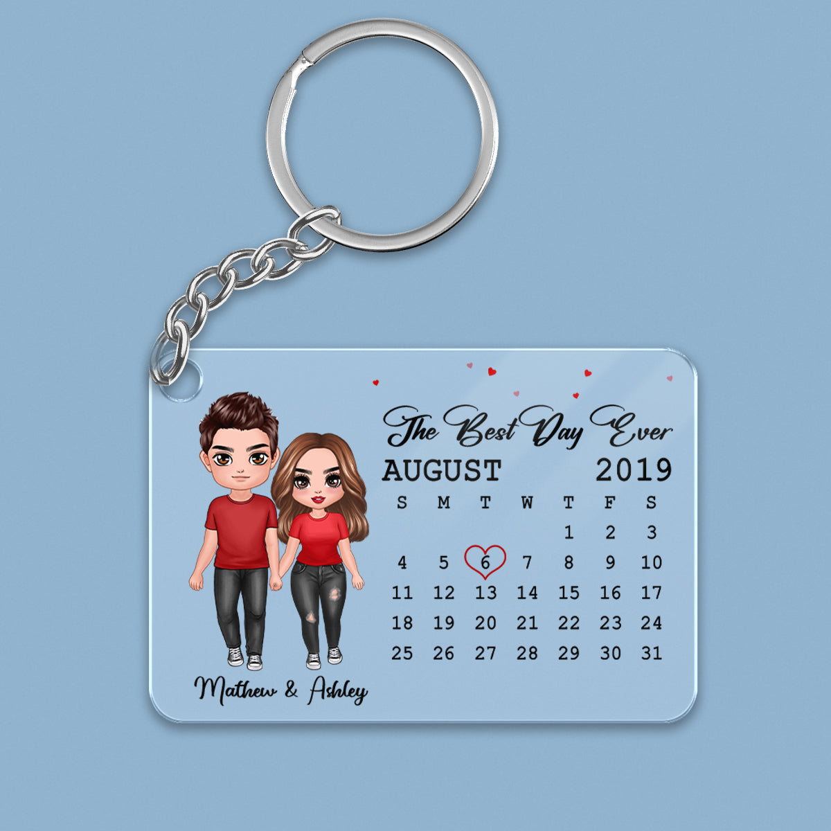 Doll Couple Standing Together Since Anniversary Date Calendar Personalized Acrylic Keychain