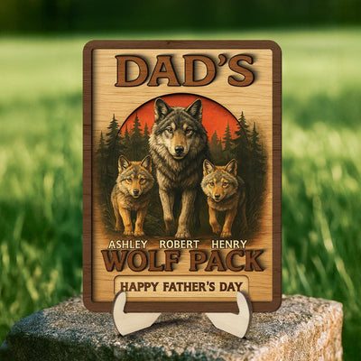 Dad's Wolf Pack Personalized 2-Layered Wooden Plaque, Father's Day Gift for Dad