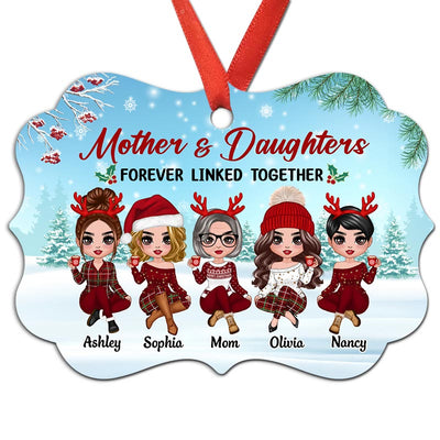 Doll Mother And Daughters Sitting In Snow Personalized Christmas Ornament