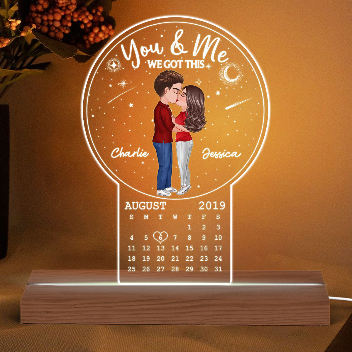Galaxy Doll Couple Kissing Calendar Anniversary Date Personalized Custom Shape LED Night Light