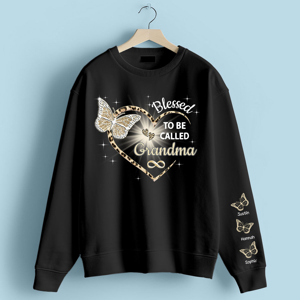 Blessed To Be Called Grandma Butterflies Heart Personalized Sleeve Printed Sweatshirt