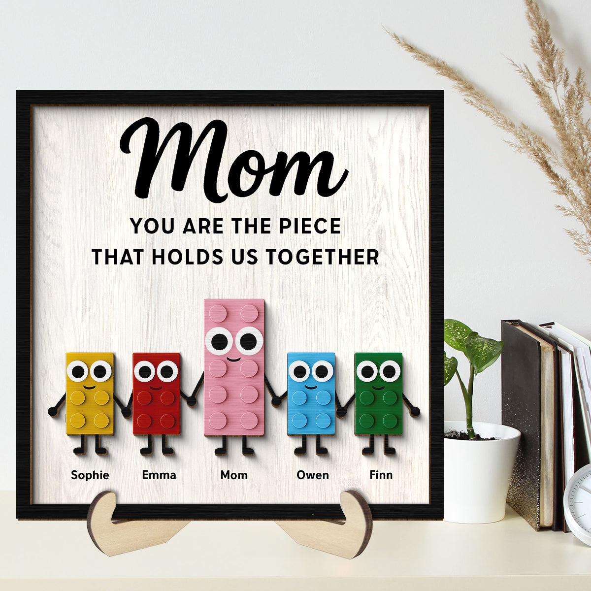 Mom And Kids Cute Puzzle Personalized 2-Layered Wooden Plaque, Gift for Mom, Gift for Wife, Gift for Grandma