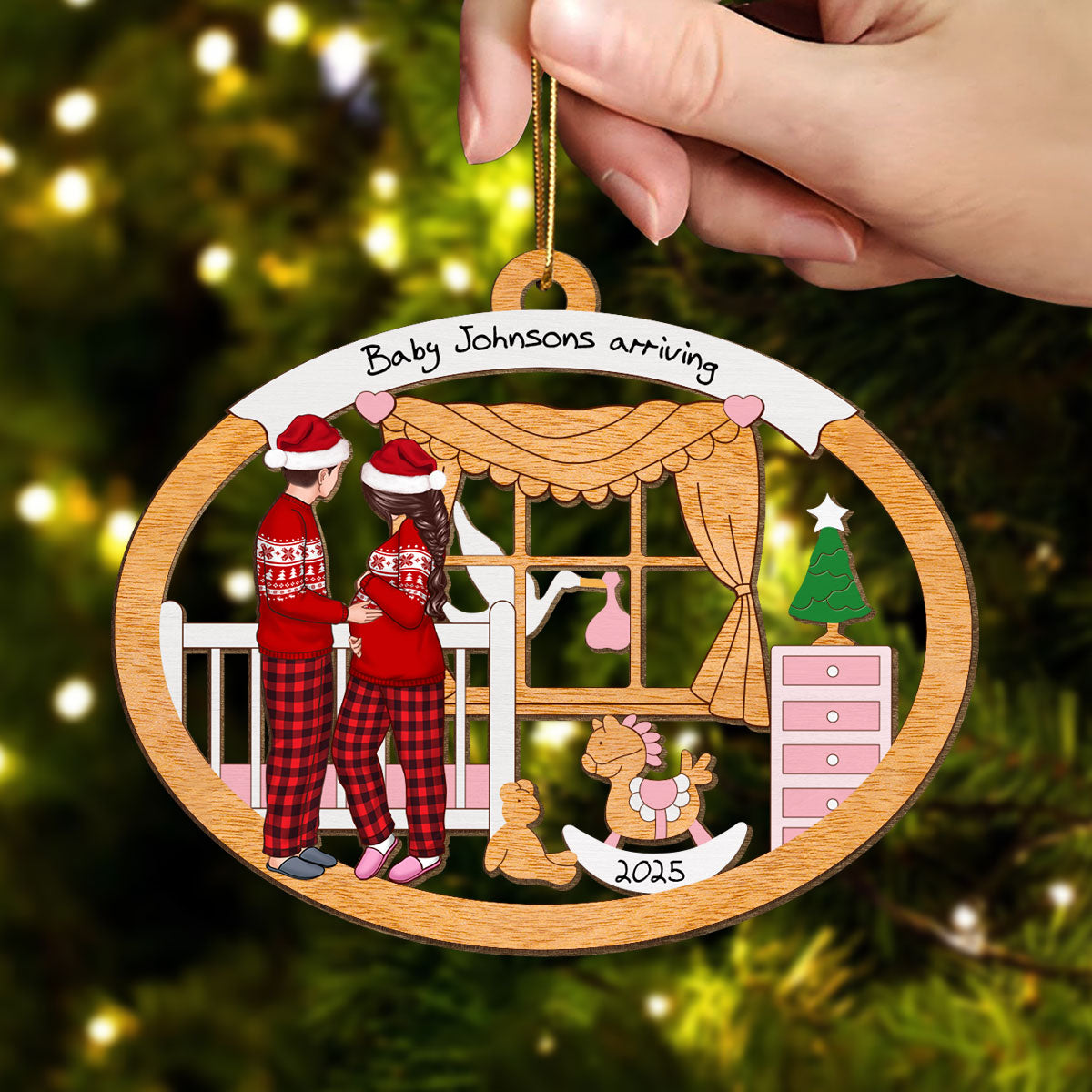 Proud Parents to be, Personalized Expecting Couple Christmas Wooden Ornament