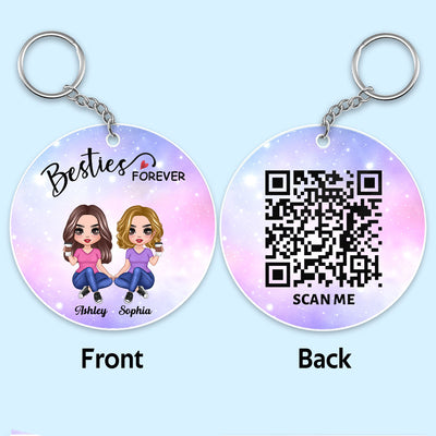Besties Sisters Forever Pretty Women Sitting Favorite Song Scannable QR Code Personalized Acrylic Keychain