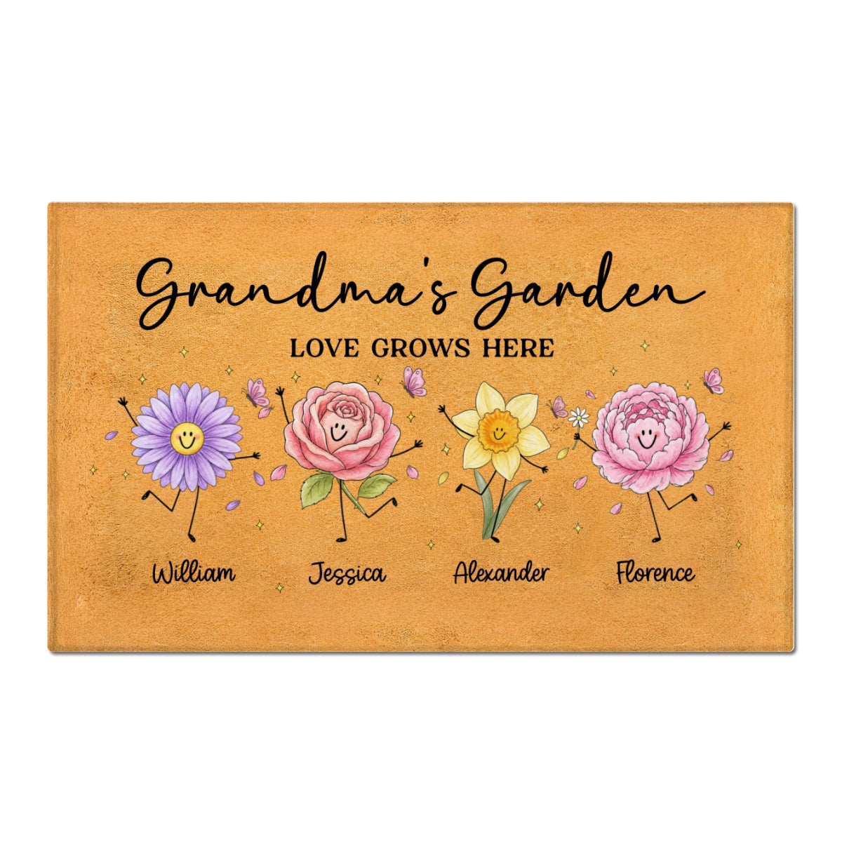 Grandma's Garden Cute Doodle Birth Month Flowers - Personalized Doormat - Home Decor Gift, Birthday Gift For Grandma