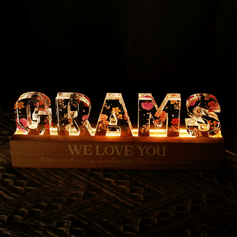 Custom Flowers Printed LED Night Light, Birth Month Flower, Gift For Mom, Gift For Grandma