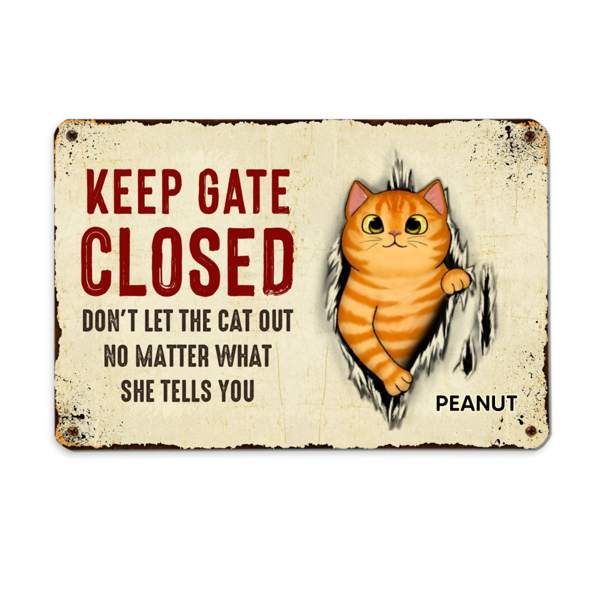 Don‘t Let The Cats Out Scratching Tearing Fluffy Cat Personalized Metal Sign