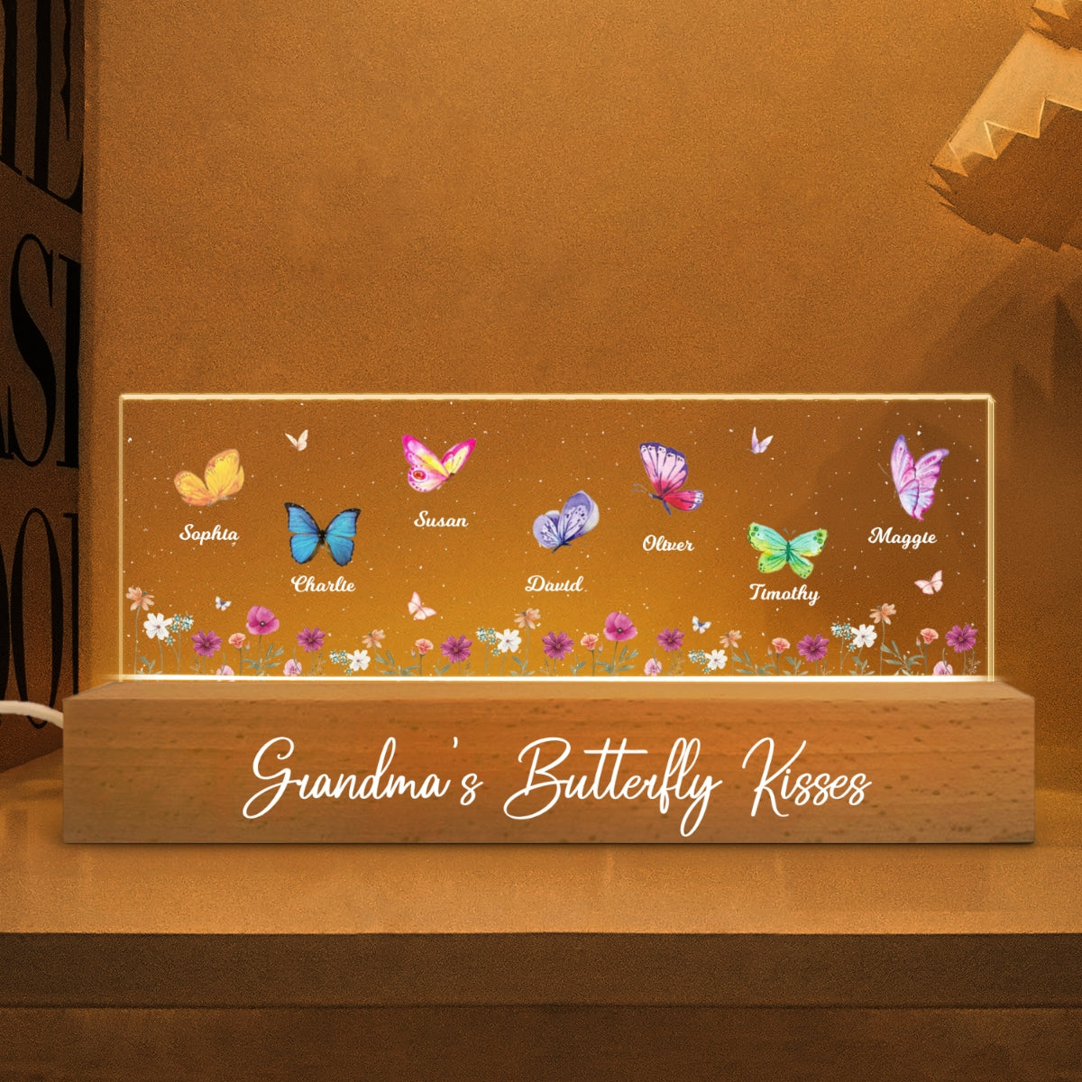 Personalized Butterfly Grandma's Bunch Acrylic Block LED Night Light, Grandma Butterfly Kisses, Butterflies Mom, Gift, Nana Grandma Grandmy