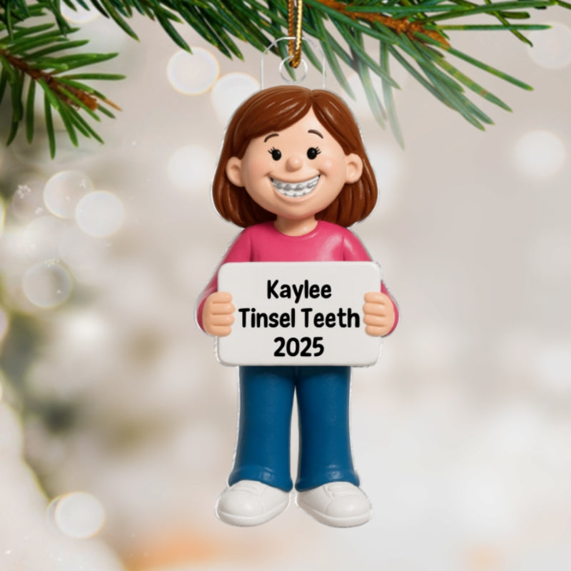 3D Effect Kids Braces Teeth Smile - Personalized Acrylic Ornament - Unique Christmas Keepsake For Boy Girl With Braces