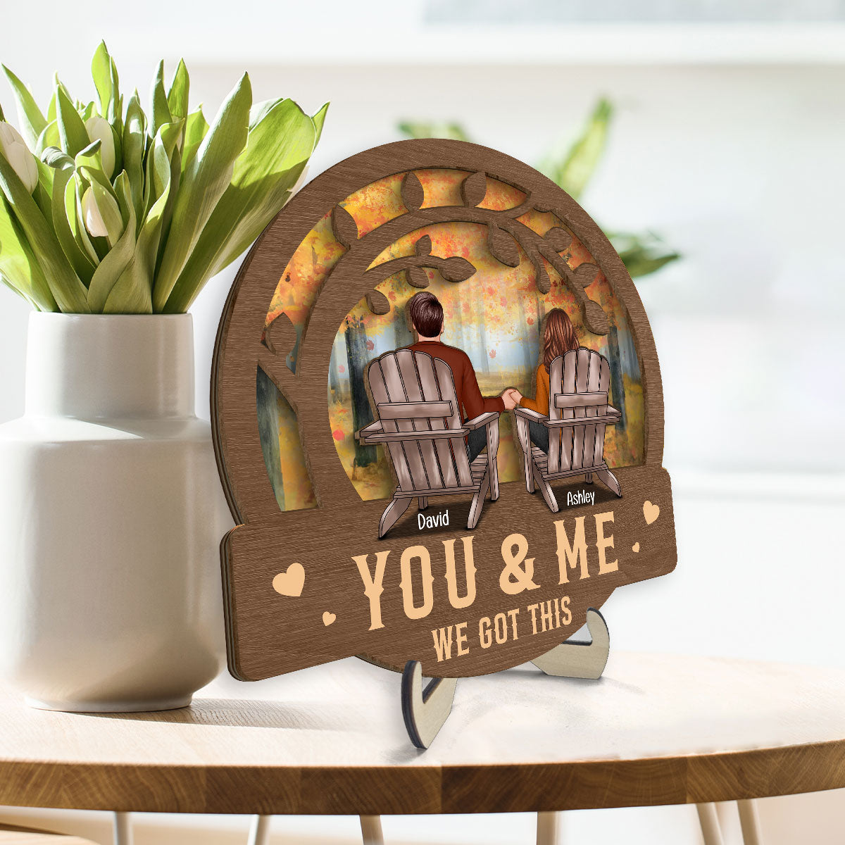 Couple Fall Season We Got This Sitting Back View Under Tree Personalized 2-Layer Wooden Plaque