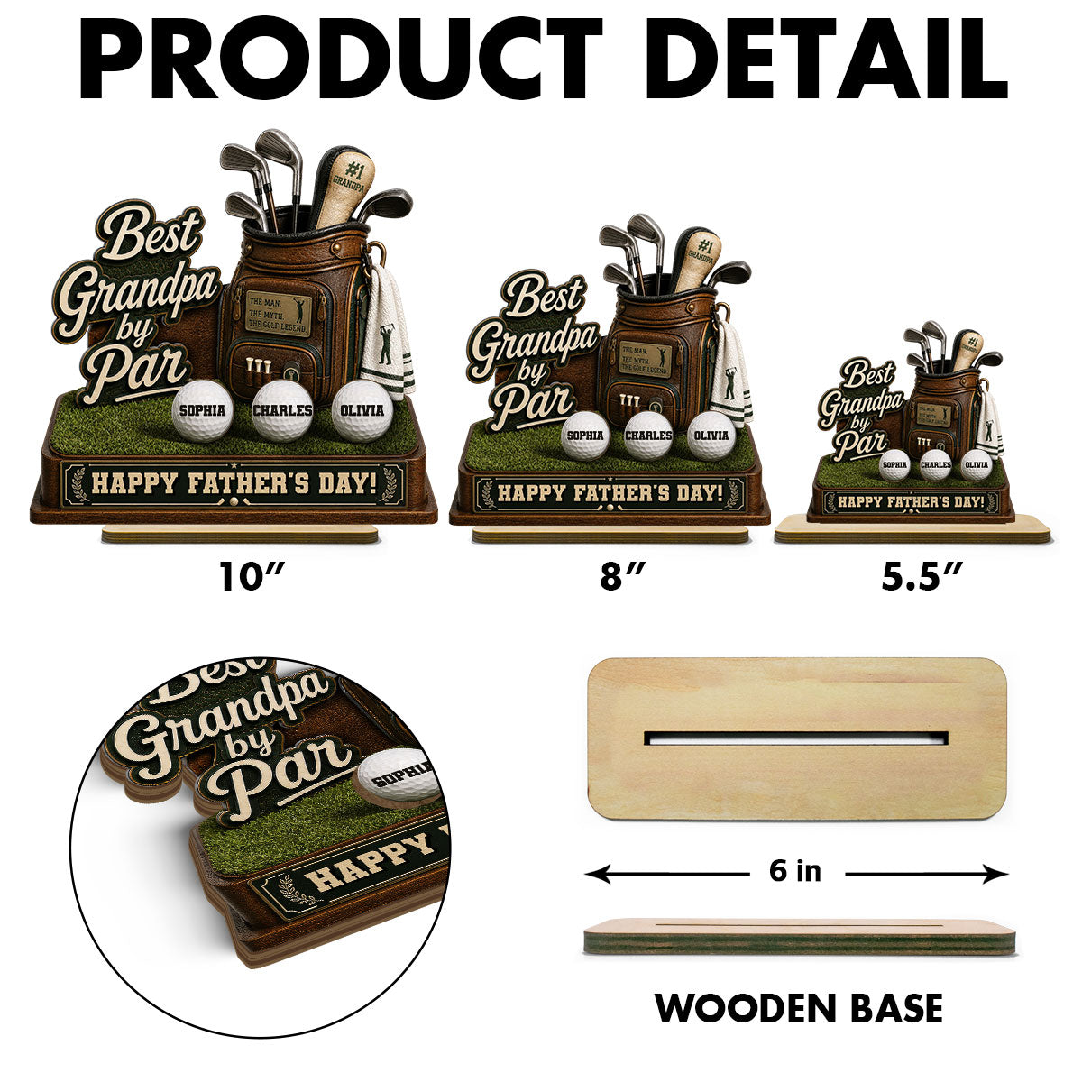 Best Grandpa By Par Custom Kid Name - Personalized 2-Layered Wooden Plaque - Father's Day Gift For Golf Grandpa, Dad, Husband