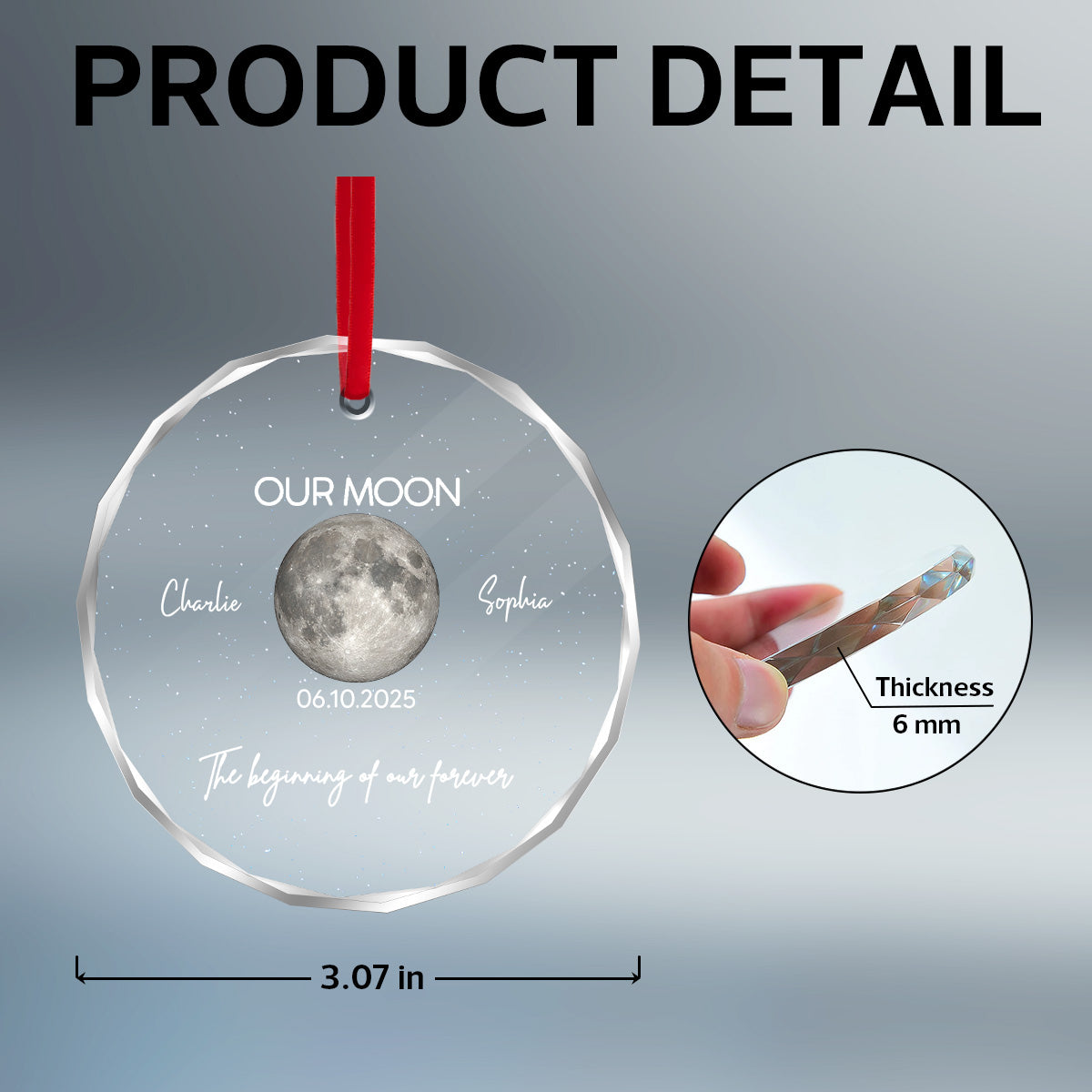 Moon Phase Couple The Beginning Of Our Forever - Personalized Glass Ornament - Gift For Couple