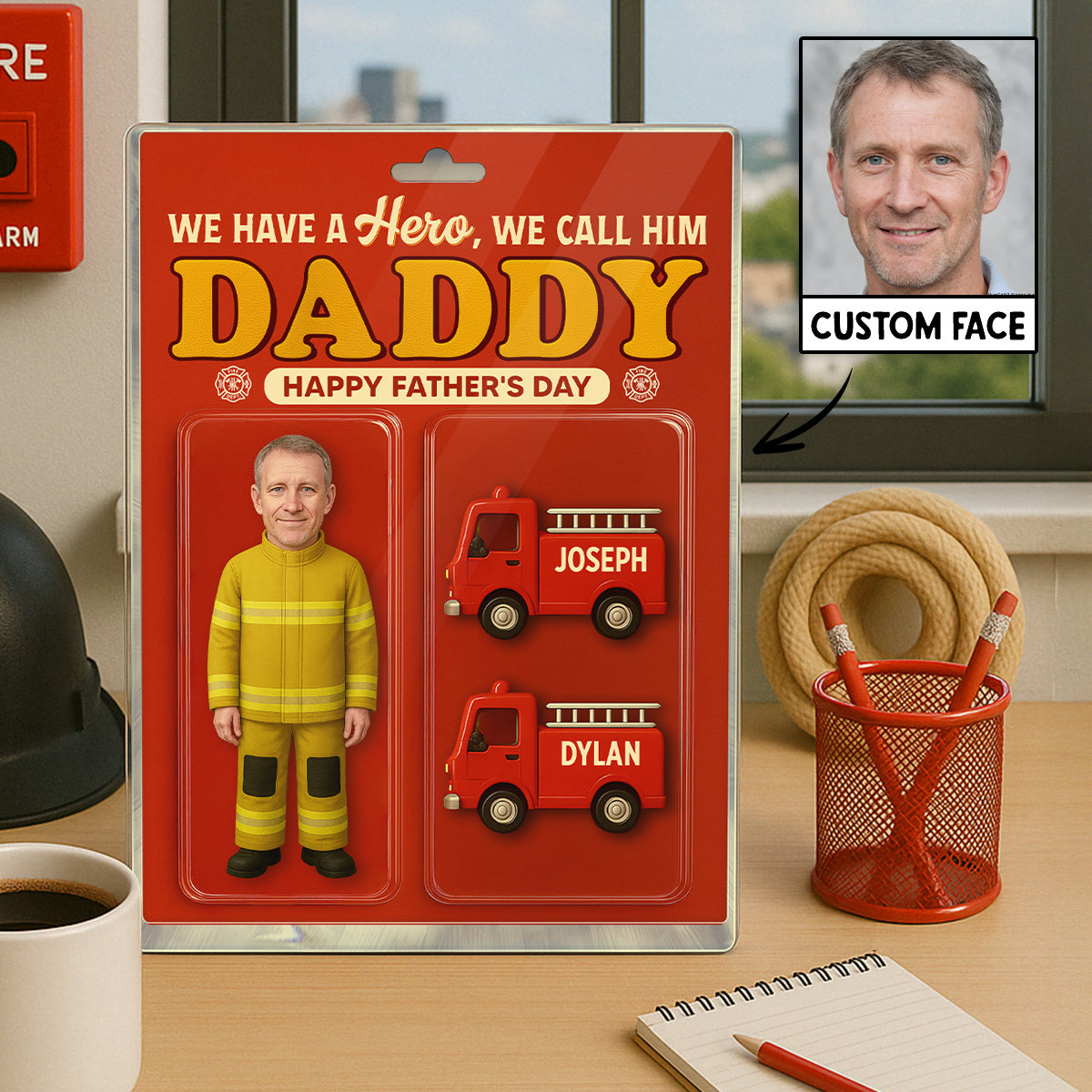 Firefighter Dad Hero Custom Figure 3D Effect Personalized Flat Acrylic Block Plaque, Unique  Gift For Dad