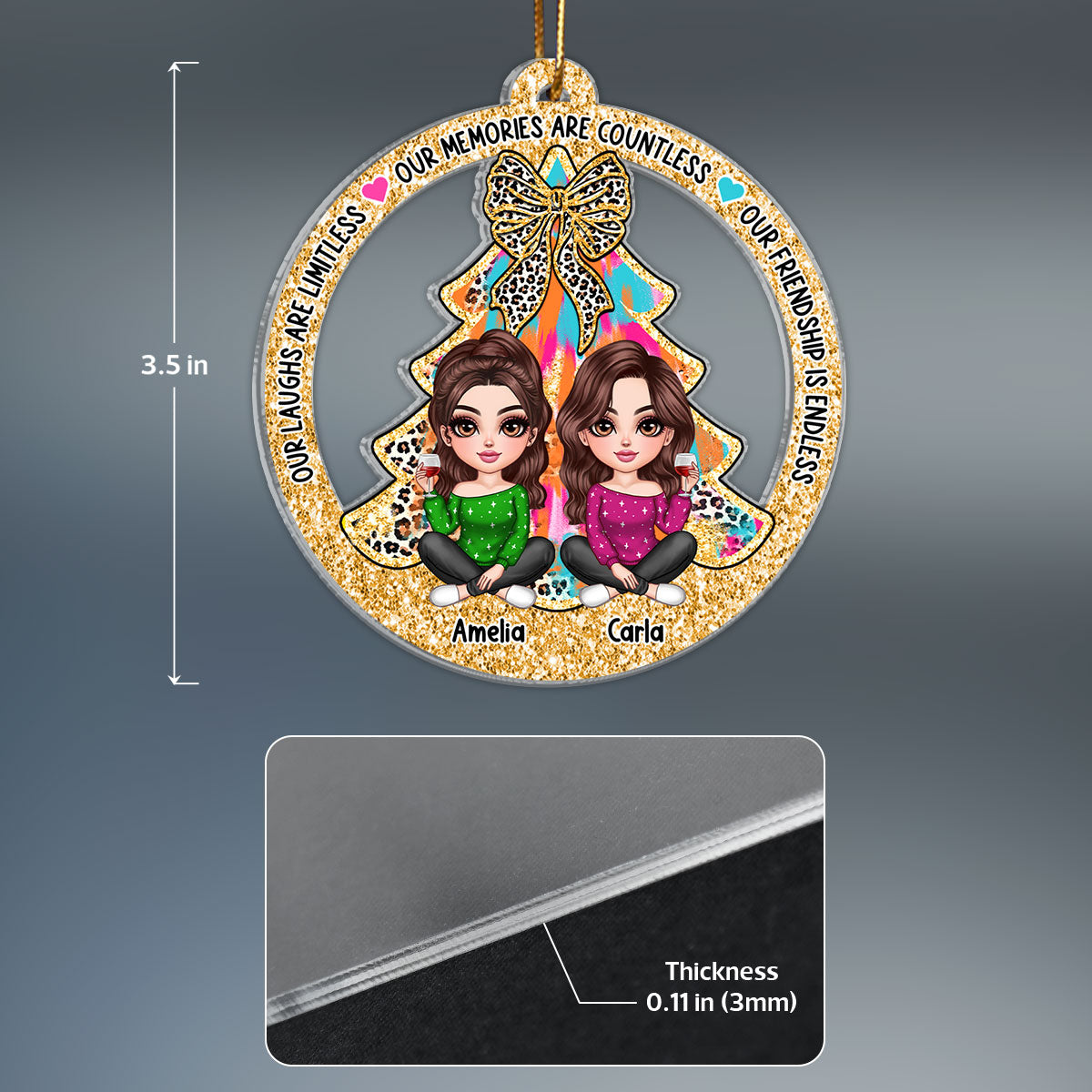 Colorful Christmas Tree Lovely Besties Personalized Acrylic Ornament, Christmas Gift For Best Friends