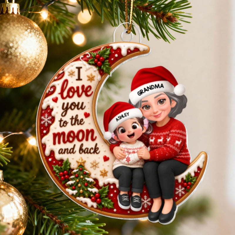 Endless Love Christmas Grandma Grandkid Love You To The Moon And Back - Personalized Acrylic Ornament - Gift For Grandma, Grandkids, Grandsons, Granddaughters