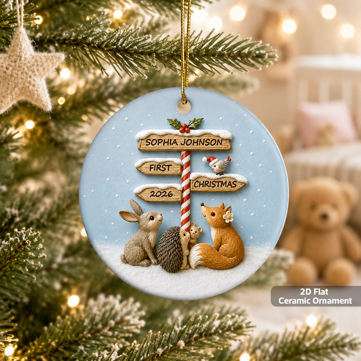 Baby's First Christmas North Pole Sign 2D Flat Printed - Personalized Ceramic Ornament - Baby's 1st Christmas Keepsake
