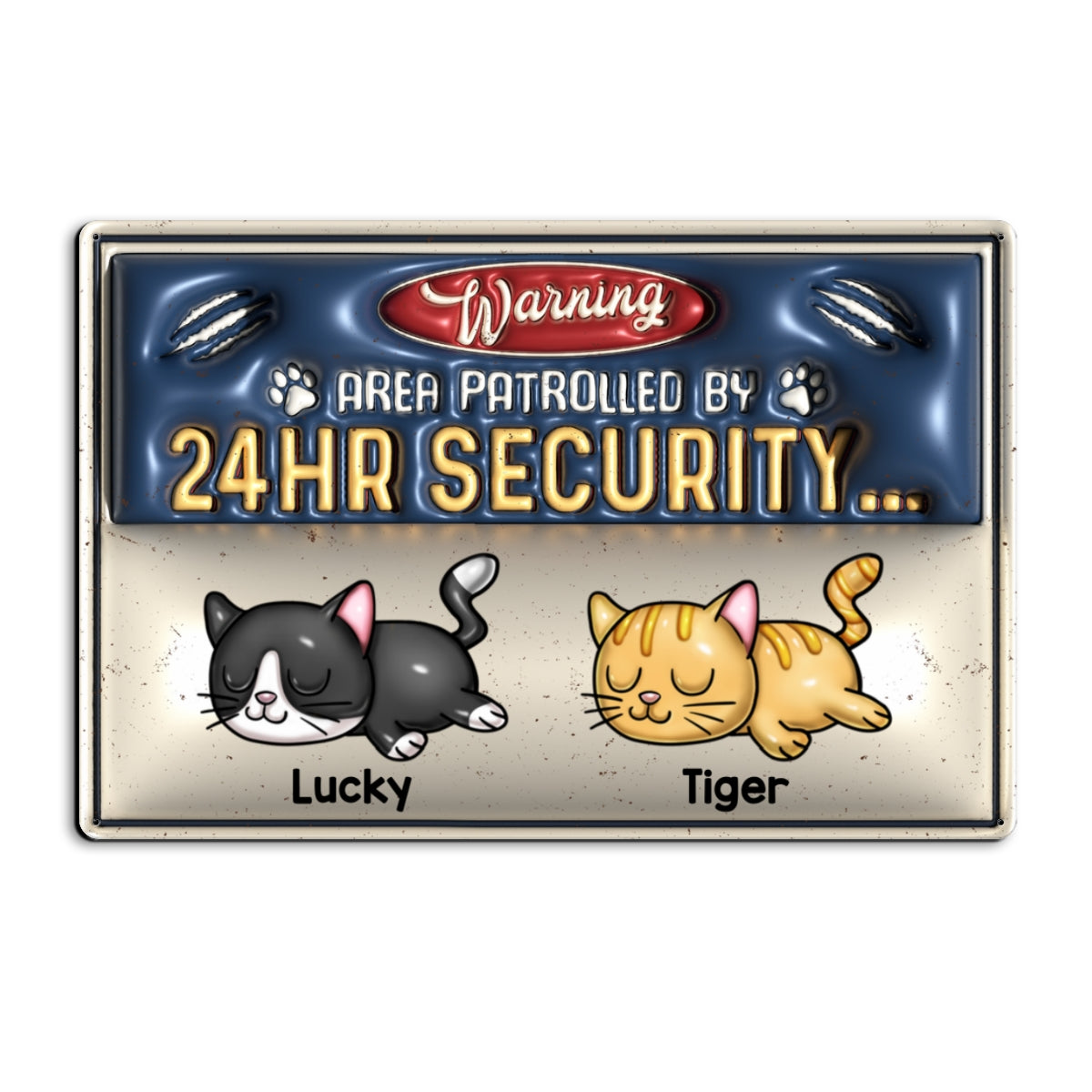 Warning Area Patrolled By Cute Sleeping Cats Personalized 3D Inflated Metal Sign, Gift for Cat Mom, Cat Dad, Cat Lovers