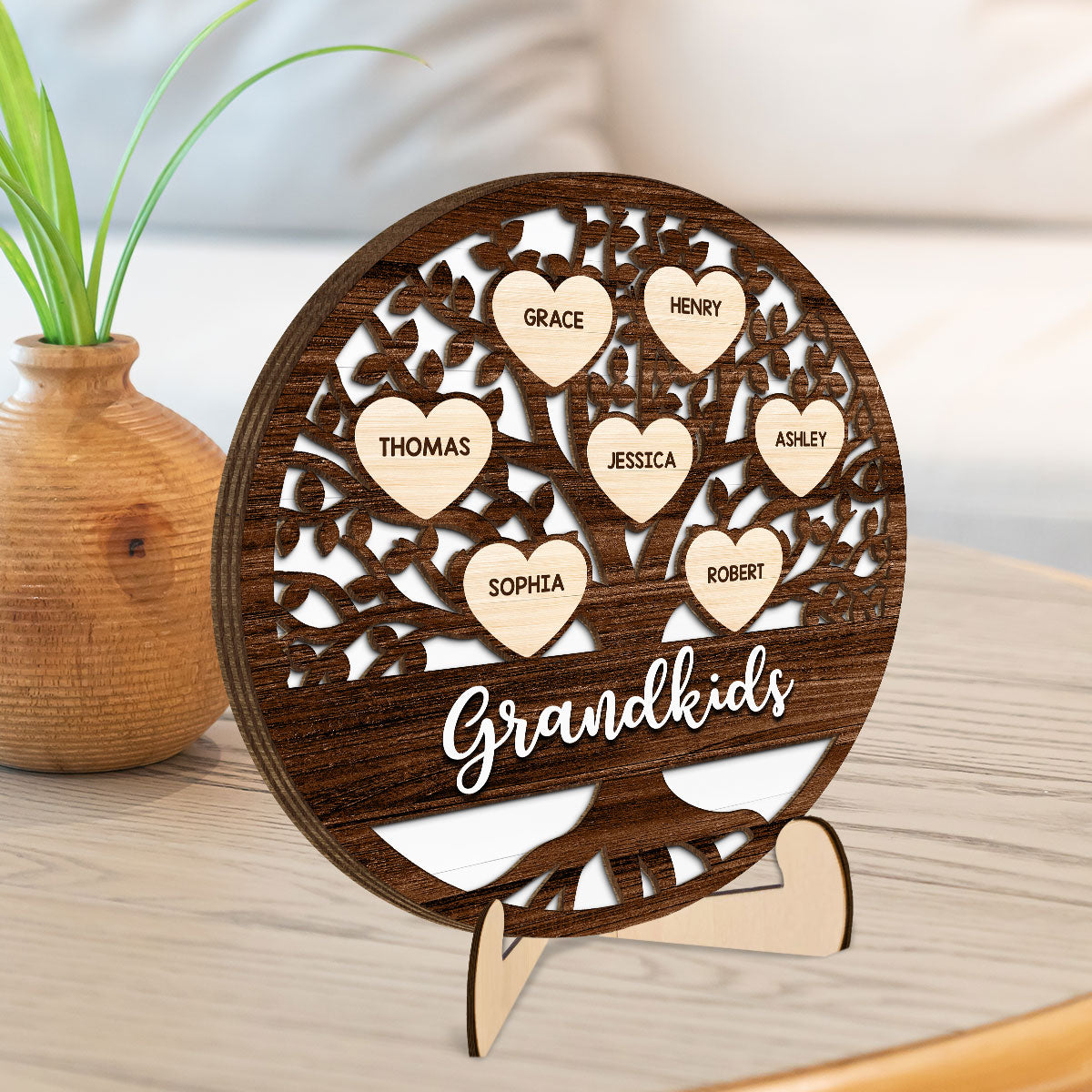 Custom Family Tree Name Gift For Grandma Mom Personalized 2-Layer Wooden Plaque