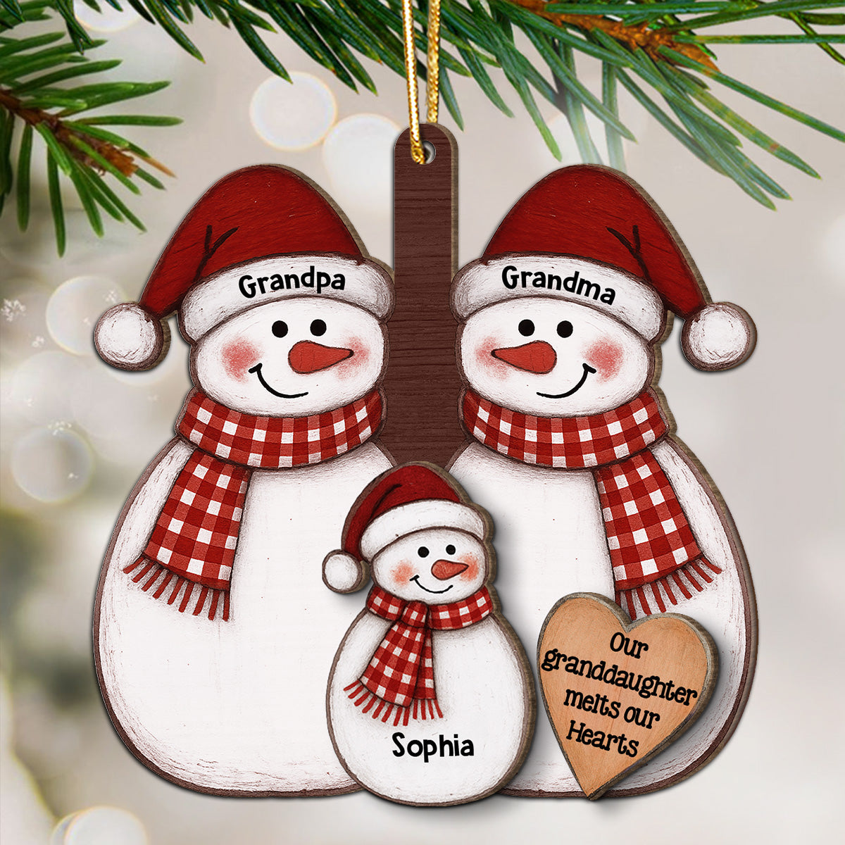 My Grandkid Melts My Heart - Personalized 2-Layer Wooden Ornament - Christmas Gift For Granddaughter, Grandson