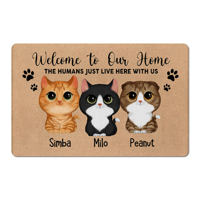 Welcome Home Watercolor Cute Cats Personalized Doormat