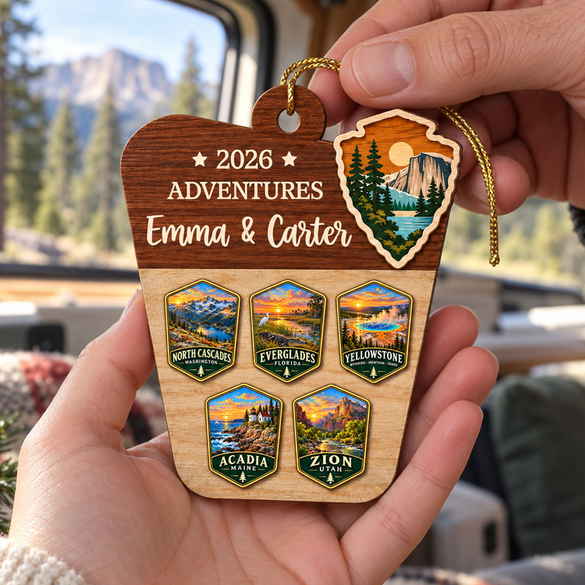Custom National Parks Adventures - Personalized Wooden Ornament - National Parks Adventure Lovers, National Park Trip Keepsake, Couple Traveling Christmas Gift