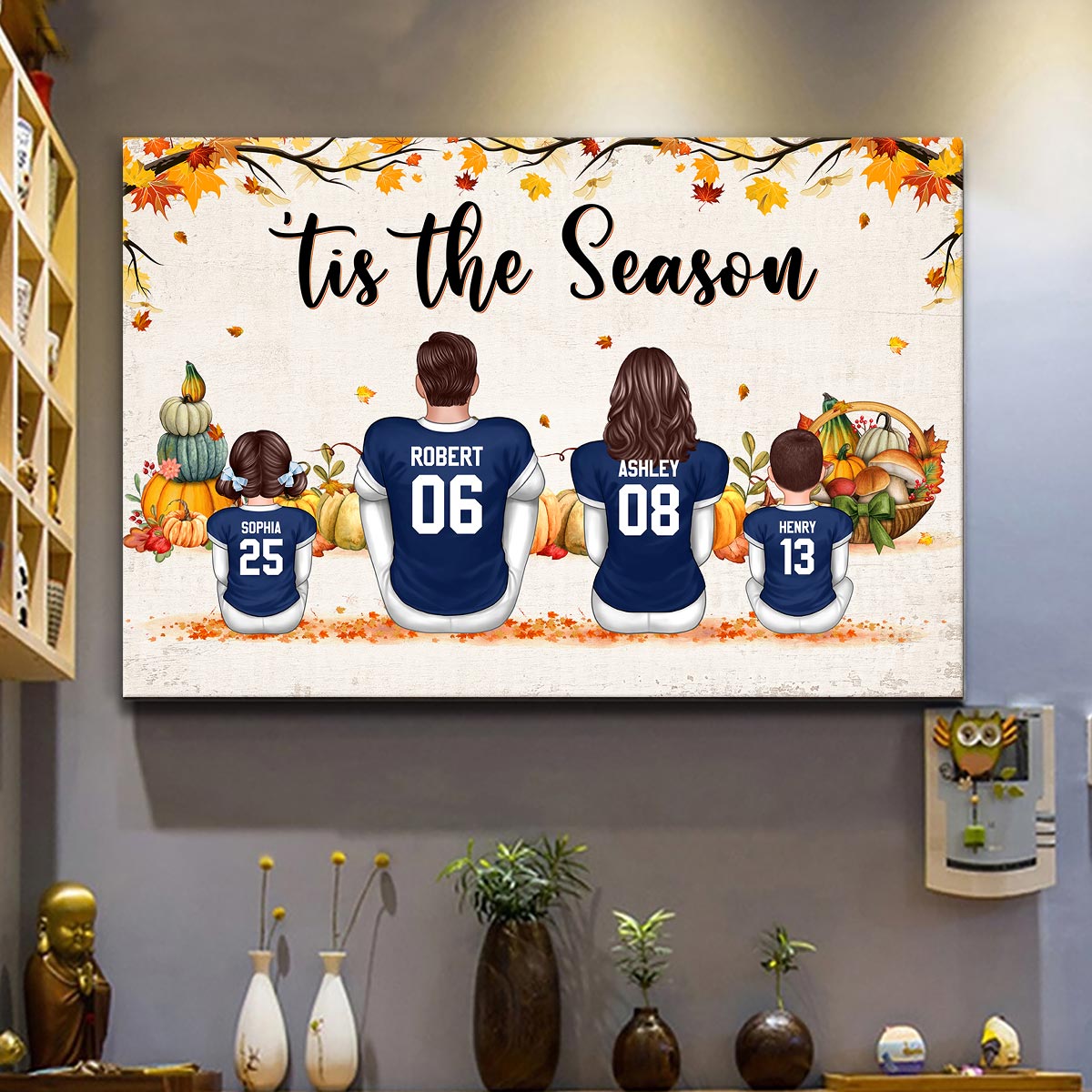 Fall Season Football Family Sitting Personalized Poster, Gift For Husband, Wife, Dad, Mom