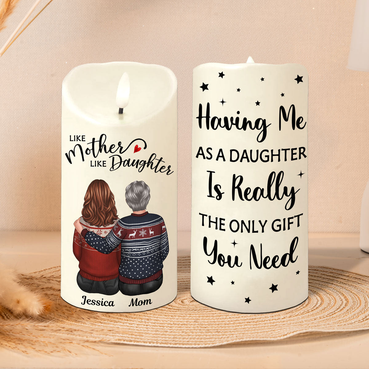 Having Me As Your Daughter Son Personalized LED Candle, Christmas Gift For Mom