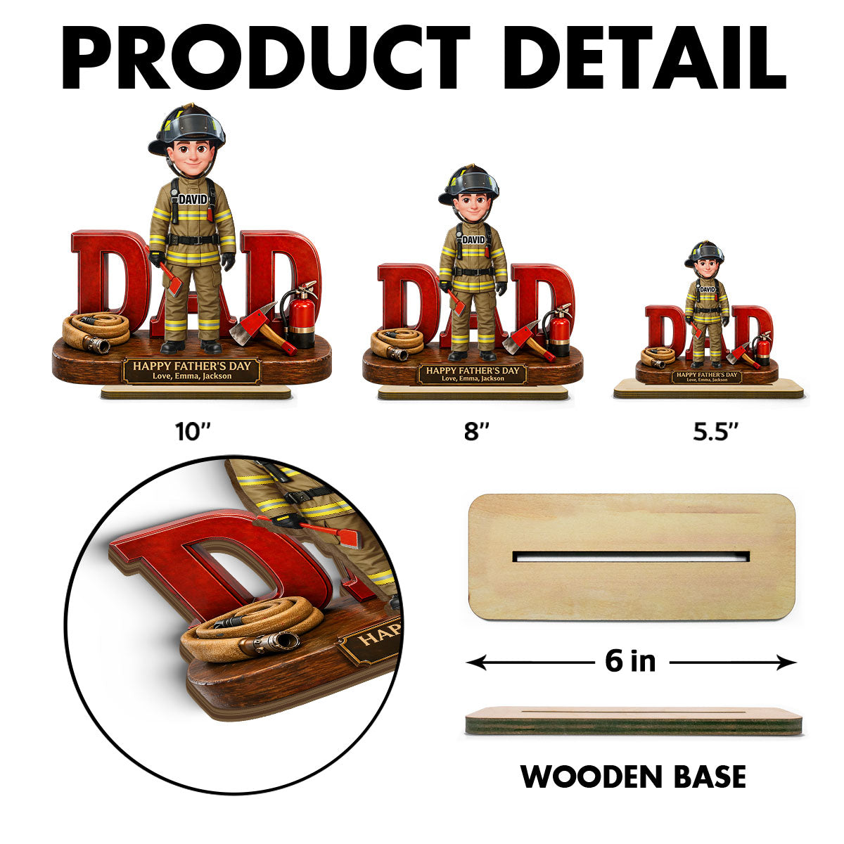Proud American Firefighter Dad - Personalized 2-Layered Wooden Plaque - Father's Day Gift For Dad
