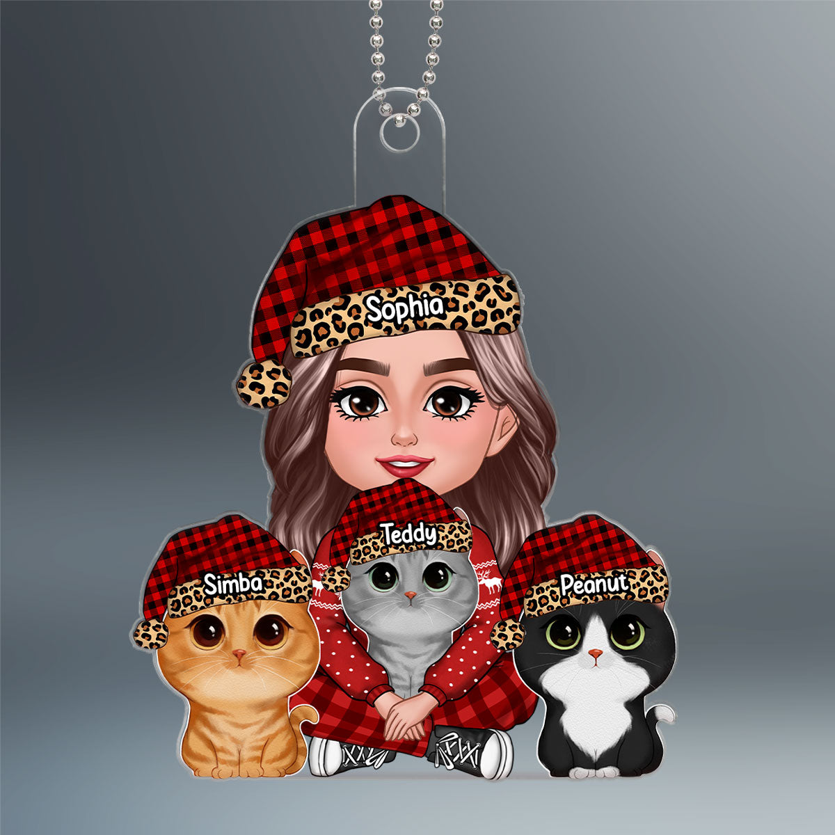 Leopard Checkered Cat Mom Christmas Gift Personalized Acrylic Ornament