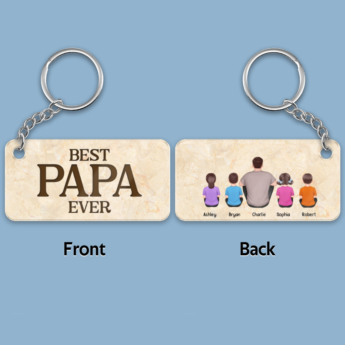 Best Papa Ever Back View Man Kids Dog Cat Personalized Acrylic Keychain