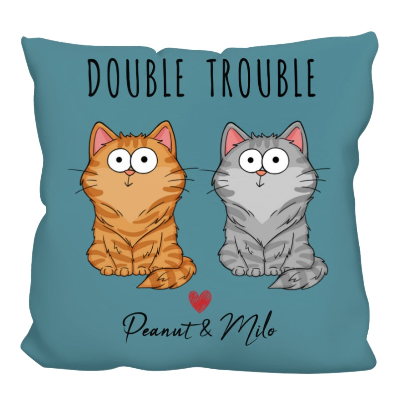 Double Trouble Funny Cat Expressions Personalized Pillow (Insert Included)