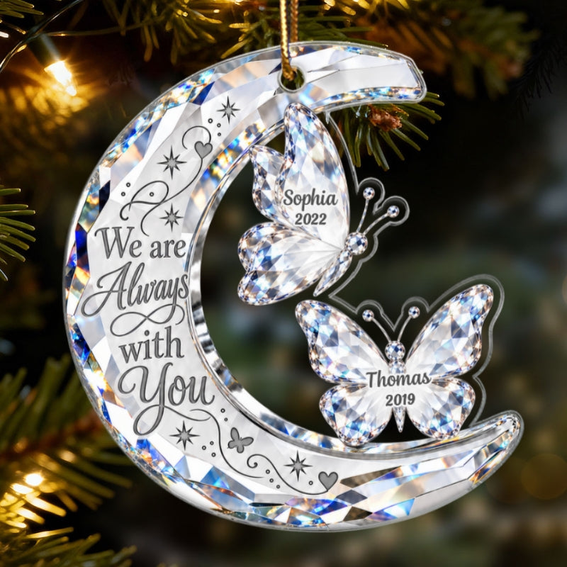 Moon And Butterfly Crystal Effect - Personalized Acrylic Ornament - Memorial Sympathy Gift