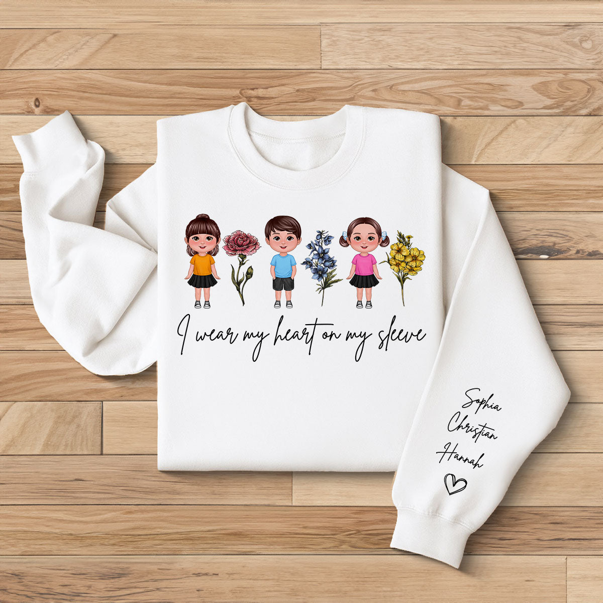 I Wear My Hearts On My Sleeve Birth Month Flower Personalized Sleeve Printed Sweatshirt