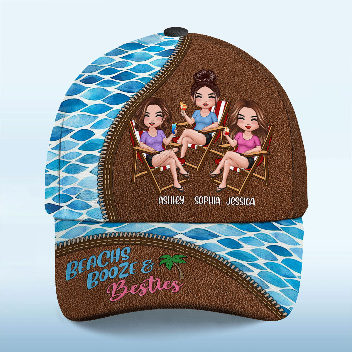 Beach Booze And Besties Personalized Classic Cap, Summer Gift For Besties