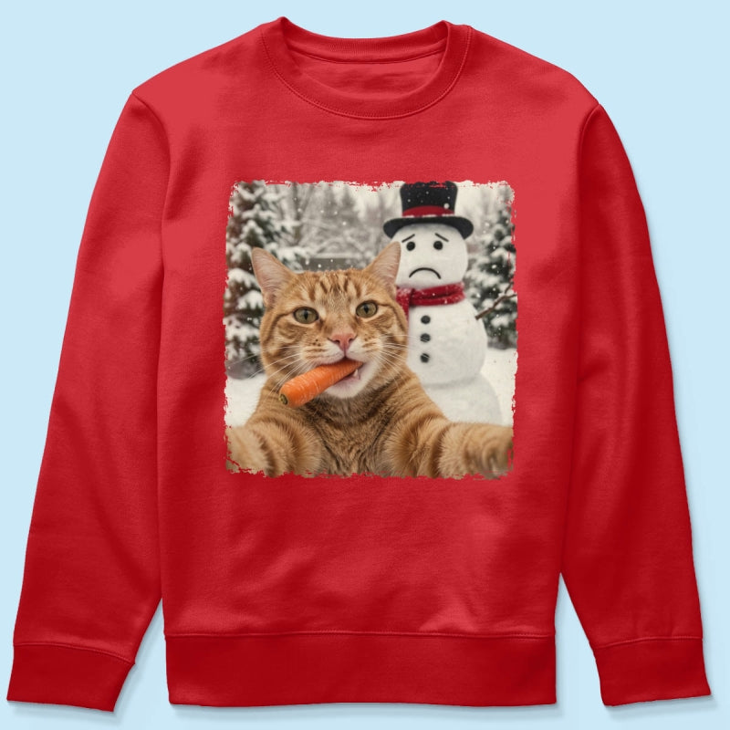 Funny Dog Cat Steal the Snowman's Snow - Personalized Shirt - Christmas Gift for Dog Cat Lovers