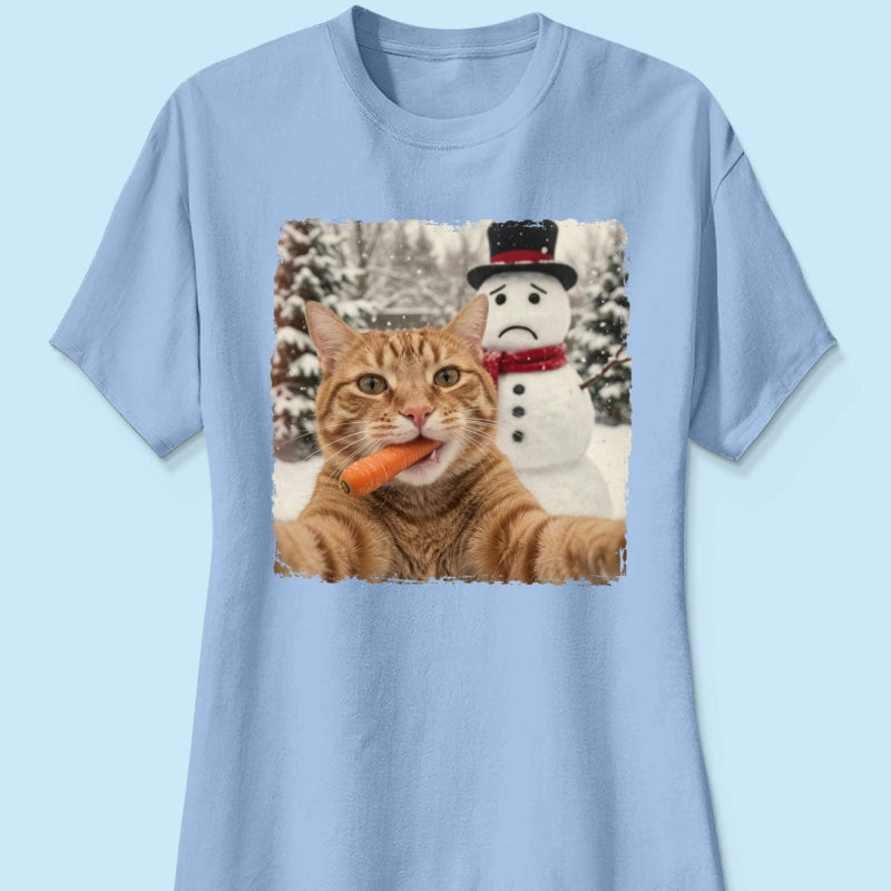 Funny Dog Cat Steal the Snowman's Snow - Personalized Shirt - Christmas Gift for Dog Cat Lovers