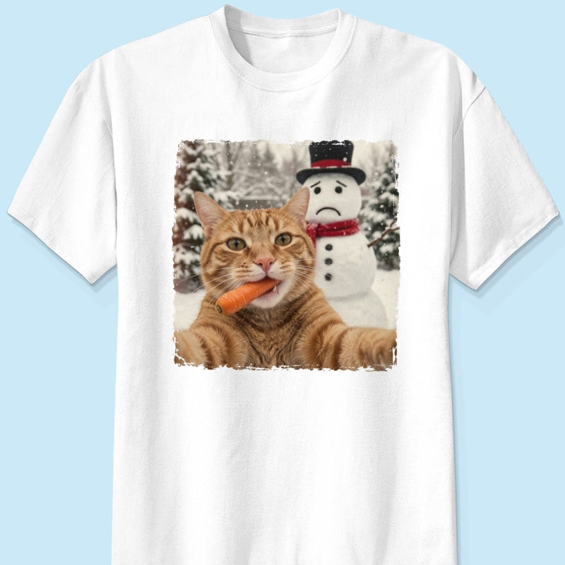 Funny Dog Cat Steal the Snowman's Snow - Personalized Shirt - Christmas Gift for Dog Cat Lovers