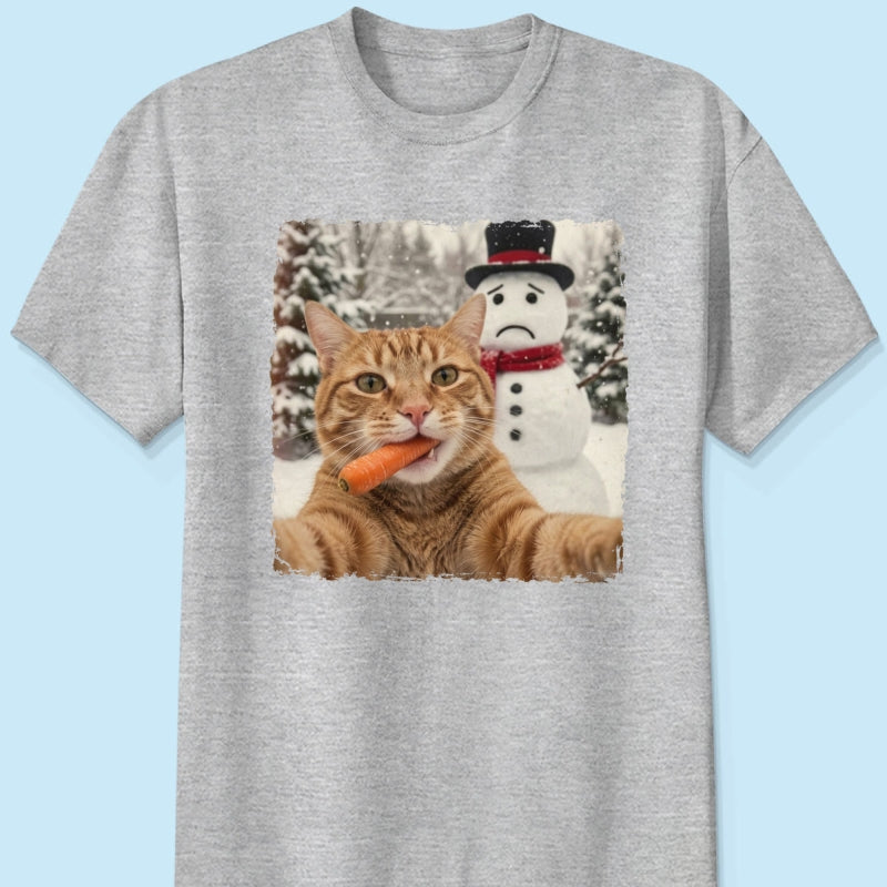 Funny Dog Cat Steal the Snowman's Snow - Personalized Shirt - Christmas Gift for Dog Cat Lovers
