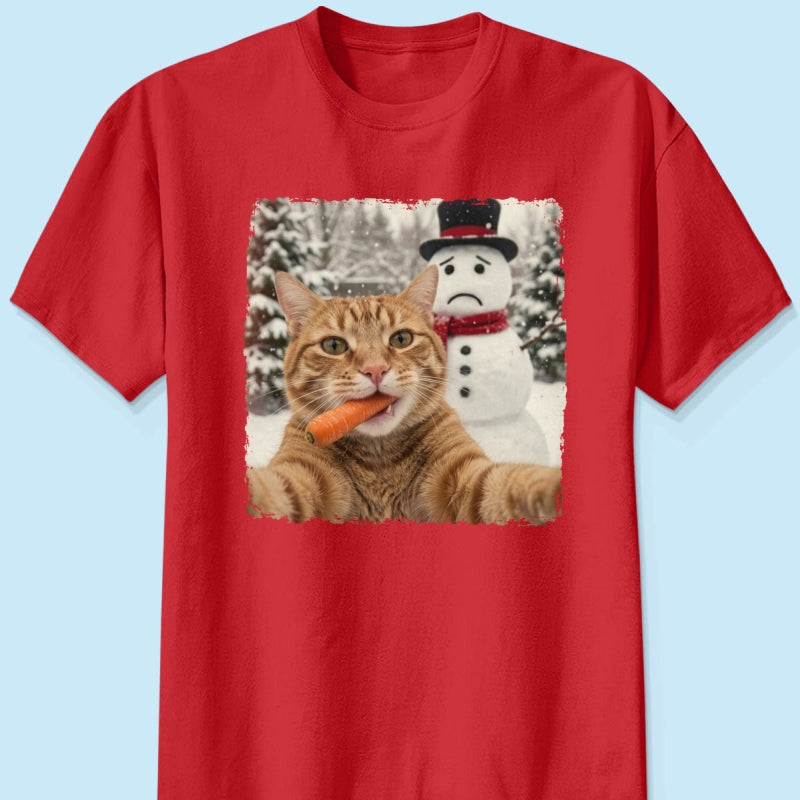 Funny Dog Cat Steal the Snowman's Snow - Personalized Shirt - Christmas Gift for Dog Cat Lovers