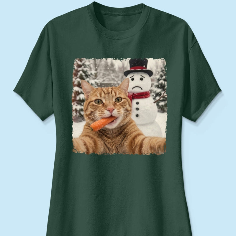 Funny Dog Cat Steal the Snowman's Snow - Personalized Shirt - Christmas Gift for Dog Cat Lovers