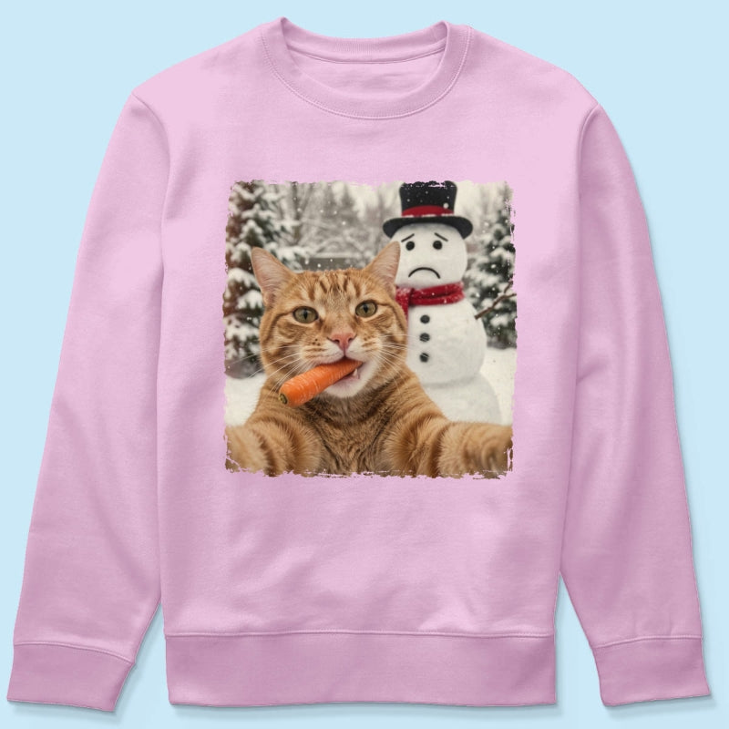 Funny Dog Cat Steal the Snowman's Snow - Personalized Shirt - Christmas Gift for Dog Cat Lovers