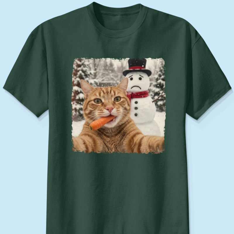 Funny Dog Cat Steal the Snowman's Snow - Personalized Shirt - Christmas Gift for Dog Cat Lovers