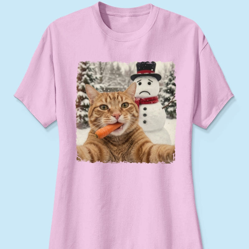 Funny Dog Cat Steal the Snowman's Snow - Personalized Shirt - Christmas Gift for Dog Cat Lovers
