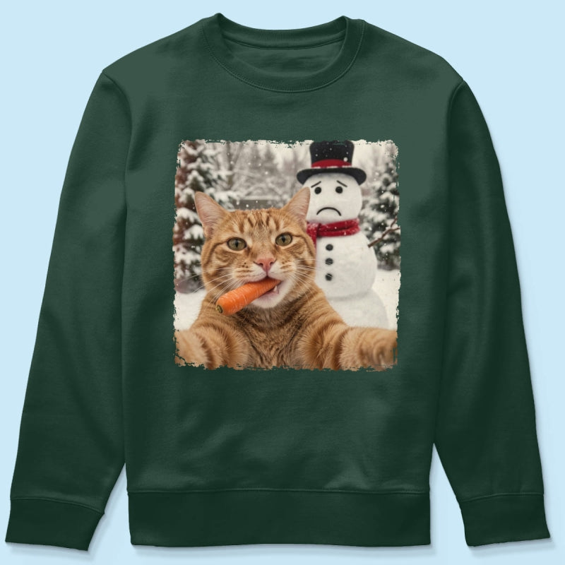 Funny Dog Cat Steal the Snowman's Snow - Personalized Shirt - Christmas Gift for Dog Cat Lovers