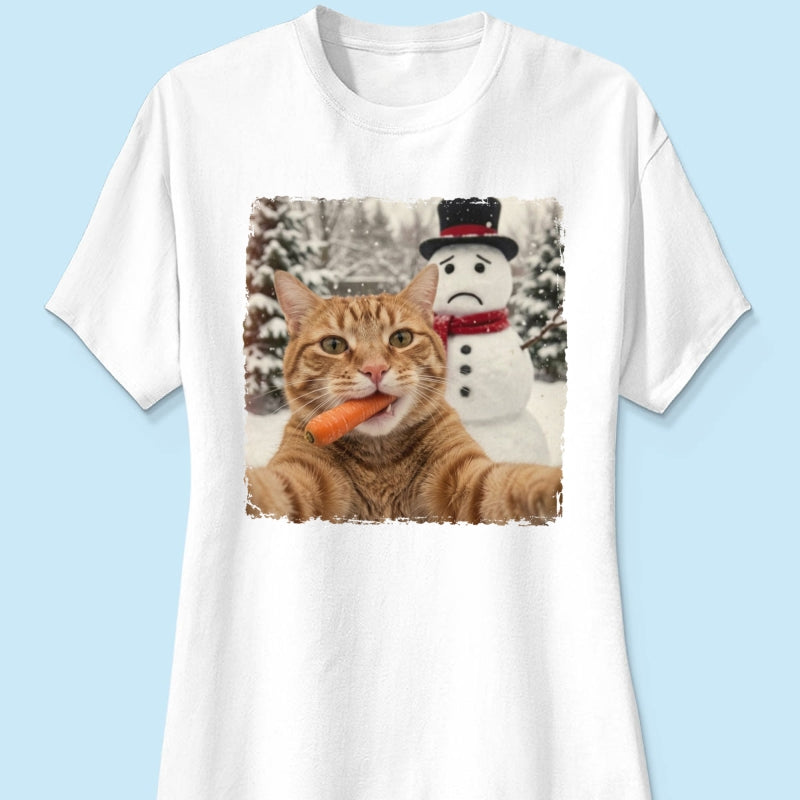 Funny Dog Cat Steal the Snowman's Snow - Personalized Shirt - Christmas Gift for Dog Cat Lovers