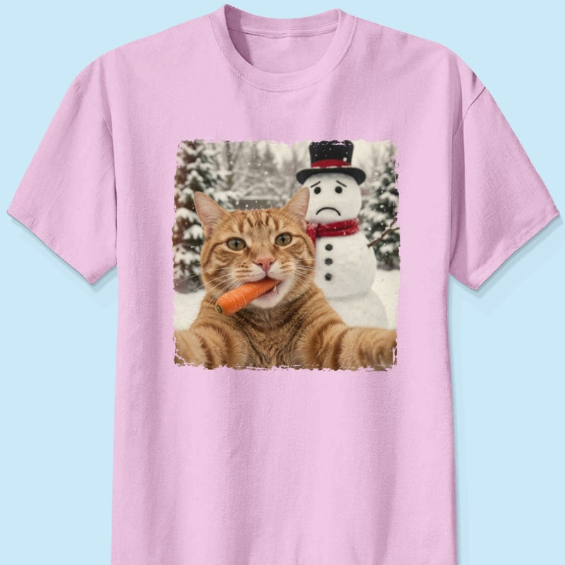Funny Dog Cat Steal the Snowman's Snow - Personalized Shirt - Christmas Gift for Dog Cat Lovers