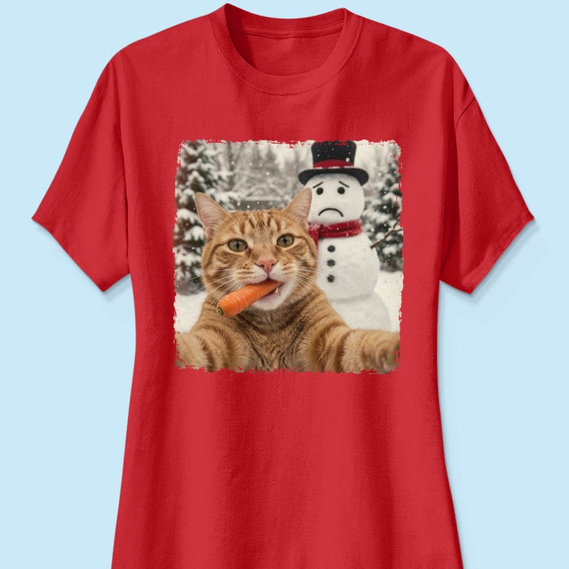 Funny Dog Cat Steal the Snowman's Snow - Personalized Shirt - Christmas Gift for Dog Cat Lovers