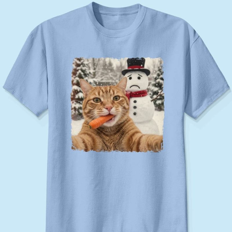 Funny Dog Cat Steal the Snowman's Snow - Personalized Shirt - Christmas Gift for Dog Cat Lovers