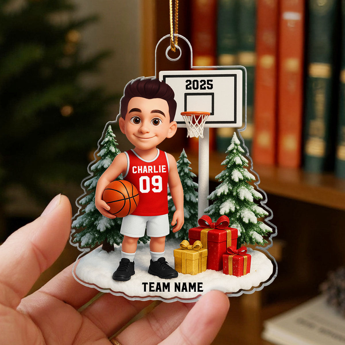 3D Effect Basketball Player Christmas - Personalized Acrylic Ornament - Gift For Basketball Players