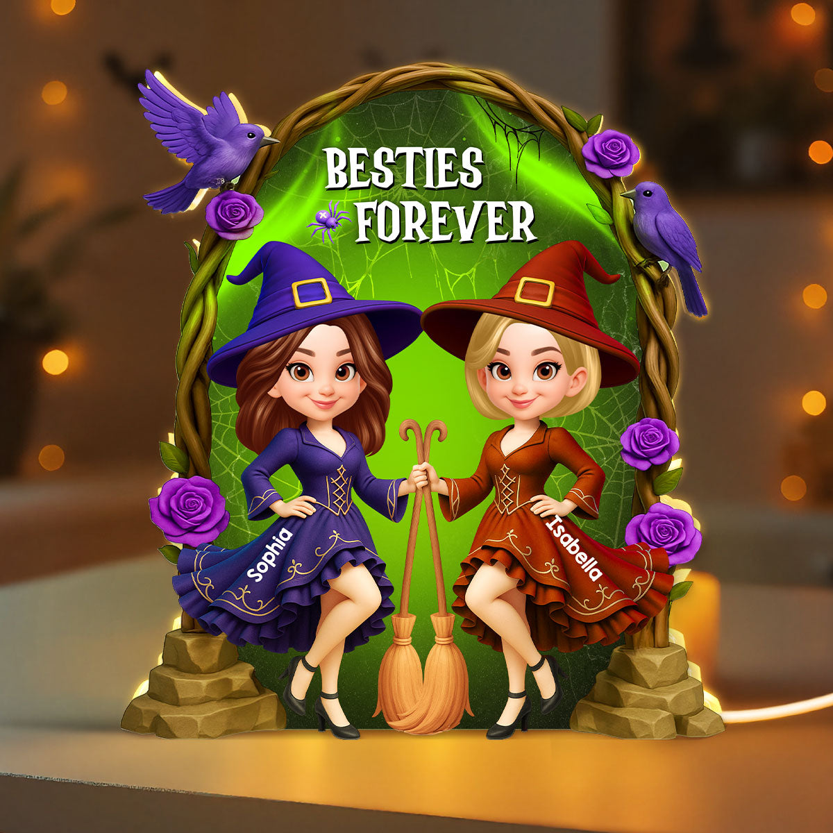 Purple And Green Halloween Gate Besties Sisters Witch Personalized Light Box